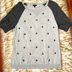 Talbots raglan short sleeve rhinestone embellished knit top